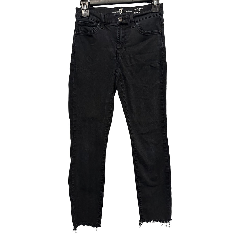7 For All Mankind Womens Roxanne Ankle Black Jeans Raw Hem Size 26